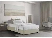 Letto piazza e mezza Nicole, Letto contenitore con rivestimento in tessuto, Made in Italy, Apertura frontale, adatto per materasso cm 120x190, Beige