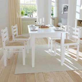 Sedie Da Pranzo 4 Pz Bianche Legno Massello Di Hevea E Velluto /