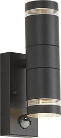 Lampada da parete moderna da esterno nera a 2 luci IP44 con sensore di movimento - Dubbla