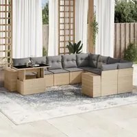 Set Divano da Giardino 10 pz con Cuscini Beige in Polyrattan 3269399