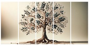 Quadri 5 pezzi – Albero della vita decorativo con ornamenti