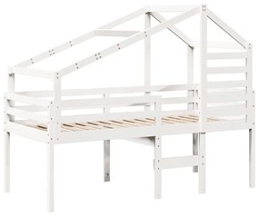 Letto a soppalco con tetto bianco 80x200 cm in legno di pino