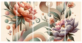 Quadri 5 pezzi – Curve artistiche e fiori