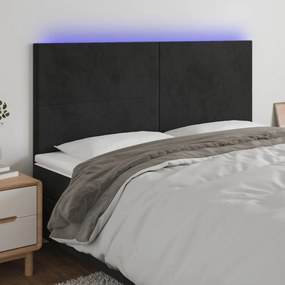 Testiera A Led Nera 160x5x118/128 Cm İn Velluto /