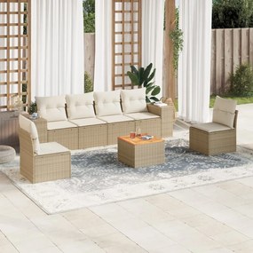 Set divani da giardino 7 pz con cuscini beige in polyrattan