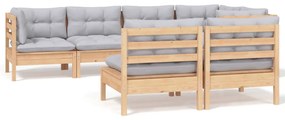 Set divani da giardino 7 pz con cuscini grigi massello di pino