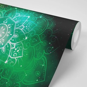 Carta da parati autoadesiva – Mandala verde con sfondo galattico