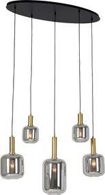 Lampadario ovale nero con vetro oro e fumé 5 luci - Zuzanna