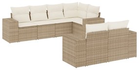 Set divani da giardino 7 pz con cuscini beige in polyrattan