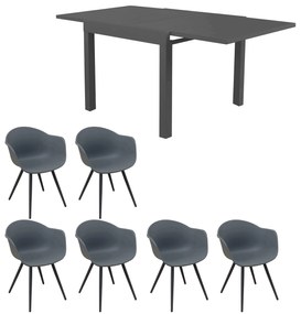JERRI - set tavolo in alluminio cm 90/180 x 90 x 75 h con 6 Poltrone Dynamo