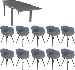 JERRI - set tavolo in alluminio cm 135/270 x 90 x 75 h con 10 Poltrone Dynamo