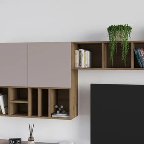 Parete Attrezzata 300 Cm Design Moderno Con Pensili Tortora E Noce Big