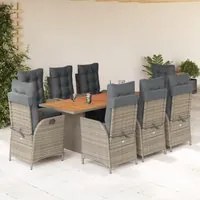 Set da Pranzo da Giardino 9 pz con Cuscini in Polyrattan Grigio 3213371