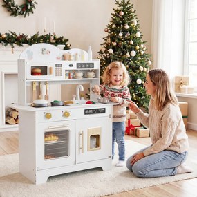 Costway Set cucina per bambini in legno con 17 accessori e fornello realistico, Cucina giocattolo per bambini 3+ anni 2 Colori