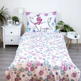 Set copripiumino e federa da bambini bianco in cotone per letto singolo 140x200 cm Marie Cat "Floral" – Jerry Fabrics