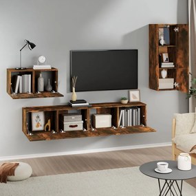 Set di mobili porta tv 4 pz rovere fumo in legno multistrato