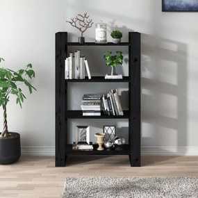 Libreria/divisorio nero 80x35x125 cm in legno massello di pino