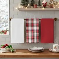 Set 3 strofinacci tartan bianco con cestino