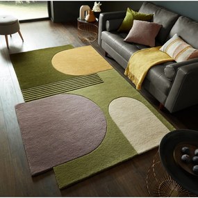 Tappeto verde in lana tessuto a mano 120x180 cm Lozenge – Flair Rugs