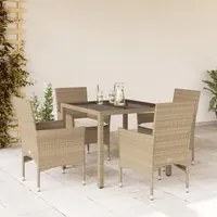 Set da Pranzo da Giardino 5 pz con Cuscini Polyrattan e Vetro 3278568