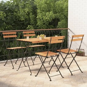 Set Bistrò Pieghevole 5pz İn Legno Massello Di Acacia E Acciaio /