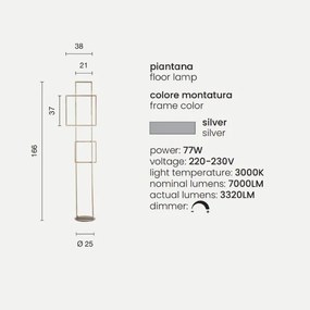 Piantana DOWEL a LED in metallo verniciato SILVER H166 cm