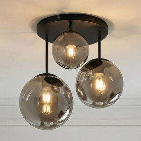 Plafoniera soffitto Teeja Lindby, dimmerabile, Nero, Soggiorno / Sala da pranzo, Vetro, Moderno, Plafoniera