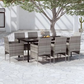 Set da pranzo per giardino 9 pz con cuscini grigio e nero