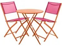 Set tavolo giardino tondo arancione con 2 sedie fucsia