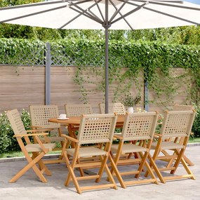 Sedie giardino pieghevoli 8pz beige polyrattan e legno massello