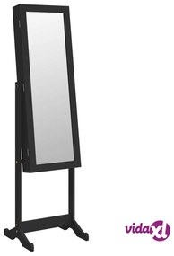 vidaXL Armadietto Portagioie a Specchio con Luci LED Autoportante Nero