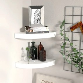Scaffali Angolari A Parete 2 Pz Bianco Lucido 25x25x3,8 Cm Mdf /