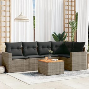 Set divano da giardino 6 pz con cuscini grigio in polyrattan