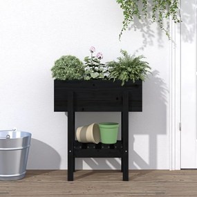 Fioriera Da Giardino Nera 62x30x69 Cm Legno Massello Di Pino /