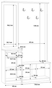 Parete attrezzata per ingresso con specchio KAVI, finitura rovere artisan
