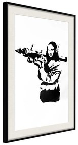 Poster  Banksy: Mona Lisa with Bazooka II  Cornice Quadri Cornice nera con pass-partout, Larghezza x Altezza Home decor 30x45