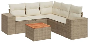 Set divano da giardino 6 pz con cuscini beige in polyrattan