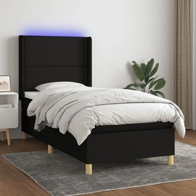 Letto A Molle Con Materasso E Led Nero 90x200 Cm İn Tessuto /