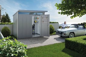 Casetta da giardino BIOHORT Avantgarde A3 in acciaio grigio con porta battente semplice, superficie interna 4.3 m² e spessore parete 0.5 mm