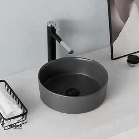 Lavabo D'Appoggio Rotondo "Break The Rules" Da Diam.36 Cm In Ceramica Finitura Grigio Opaco