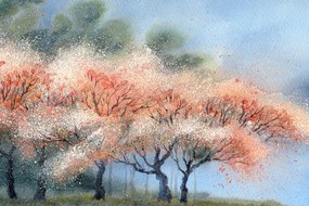 Stampa su tela – Alberi in fiore in acquerello