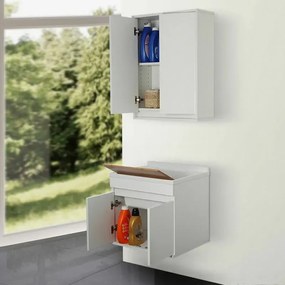 Pensile Lavanderia Bianco Lucido 2 Ante 60 cm Salvaspazio con Ripiano Interno