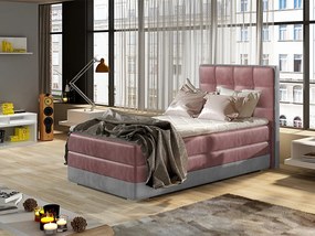 Letto singolo boxspring Lima - Tessuto rosa + tessuto grigio