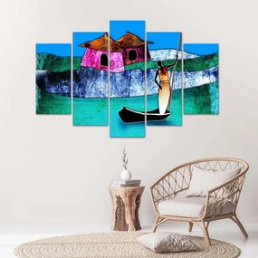 Quadro su tela 5 pannelli Africa colorata Natura