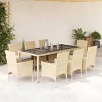 Set da Pranzo da Giardino 9 pz con Cuscini Polyrattan e Vetro 3278566