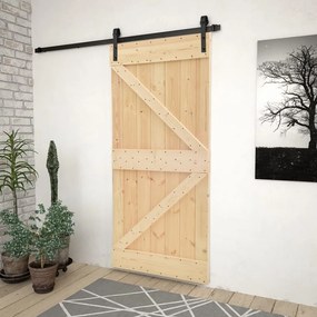 Porta Scorrevole Con Set Hardware 100x210 Cm İn Legno Di Pino /