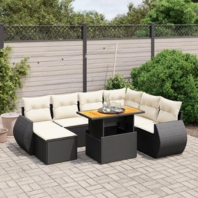 Set divani da giardino con cuscini 8 pz nero in polyrattan