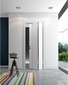 Porta interna pieghevole a libro asimmetrica Incanto V in legno di abete laccato colore bianco, L 80 x H 210 cm, apertura a destra