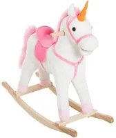 Dondolo per Bambini in Legno Unicorno Cavalcabile Bianco e Rosa