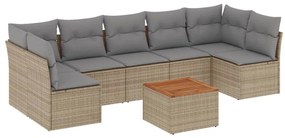 Set divano da giardino 8 pz con cuscini beige misto polyrattan